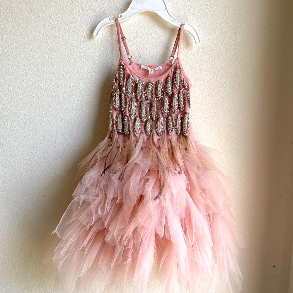 Elegant Pink Feathered Kids Formal Dress